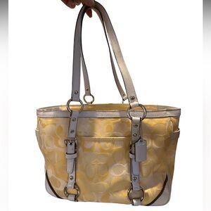 Coach Yellow Signature Tote with White Trim and Straps
